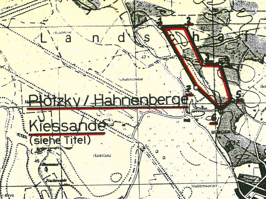 Bergwerkseigentum Plötzky-Hahnenberge, Kiese und Kiessande - Ausschnitt aus dem Lageriss