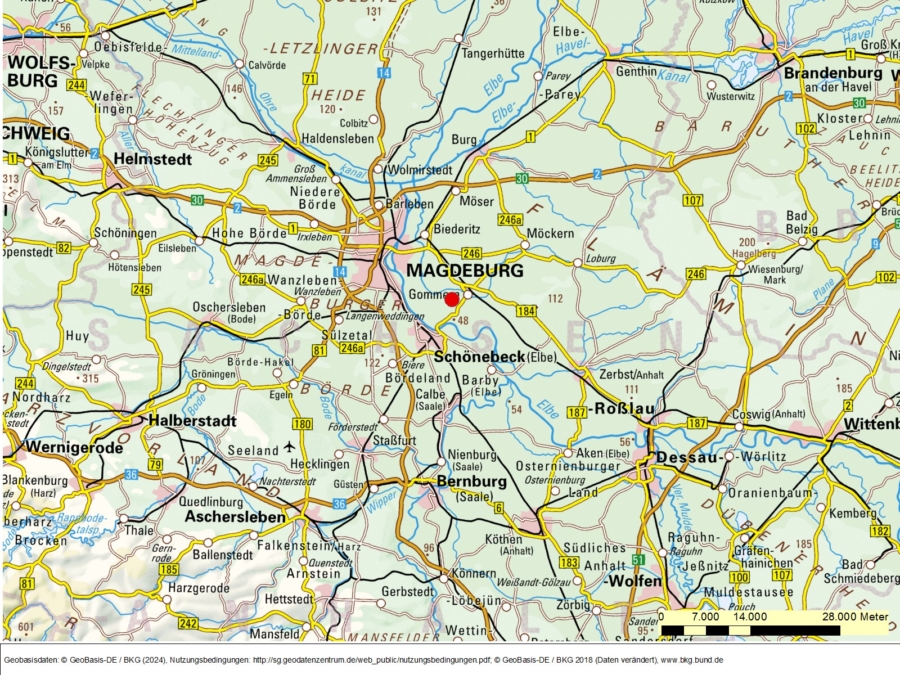 Bergwerkseigentum Plötzky-Hahnenberge, Kiese und Kiessande - Regionale Lageübersicht