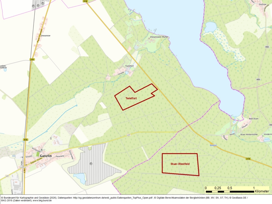 Ausschreibung Bergwerkseigentum Twietfort, Kiese und Kiessande - Bild