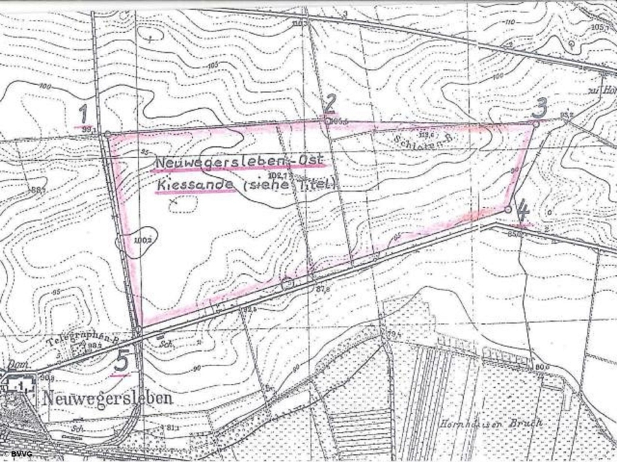 Bergwerkseigentum Neuwegersleben-Ost, Kiese und Kiessande - Ausschnitt aus dem Lageriss
