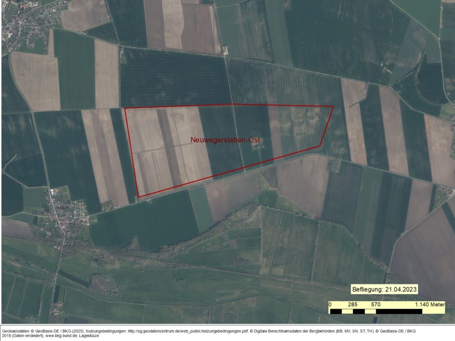 Bergwerkseigentum Neuwegersleben-Ost, Kiese und Kiessande - Luftbild mit Projektion des Bergwerksfeldes Neuwegersleben-Ost